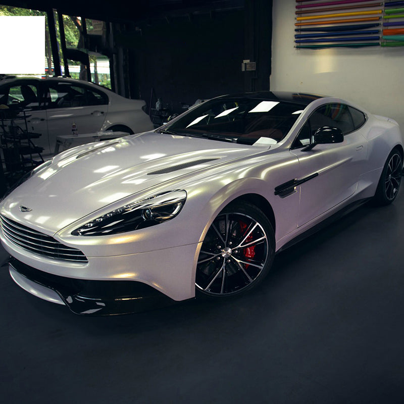 diamong gold white car wrap on a sports car