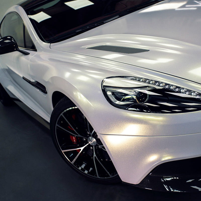 diamong gold white car wrap close up shot