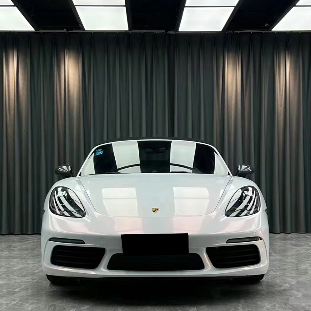 up close look of a diamond pink white car wrap