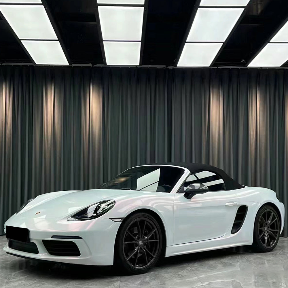 diamond pink white car wrap installed on a vehicle