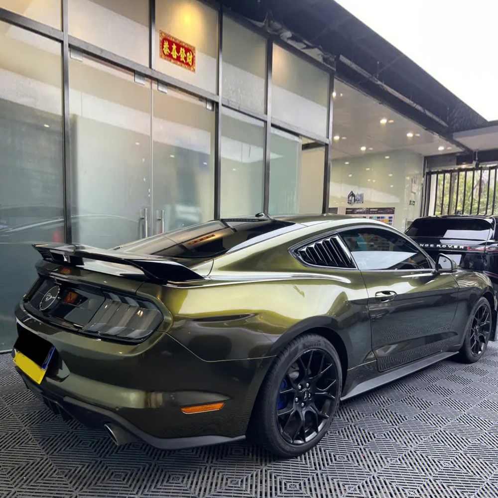 ghost midnight gold car wrap on a ford mustang