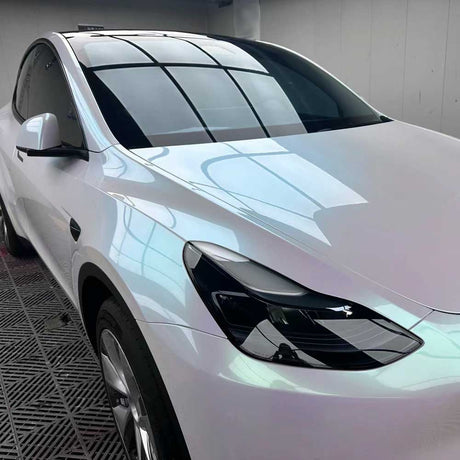 gloss aurora white car wrap up close