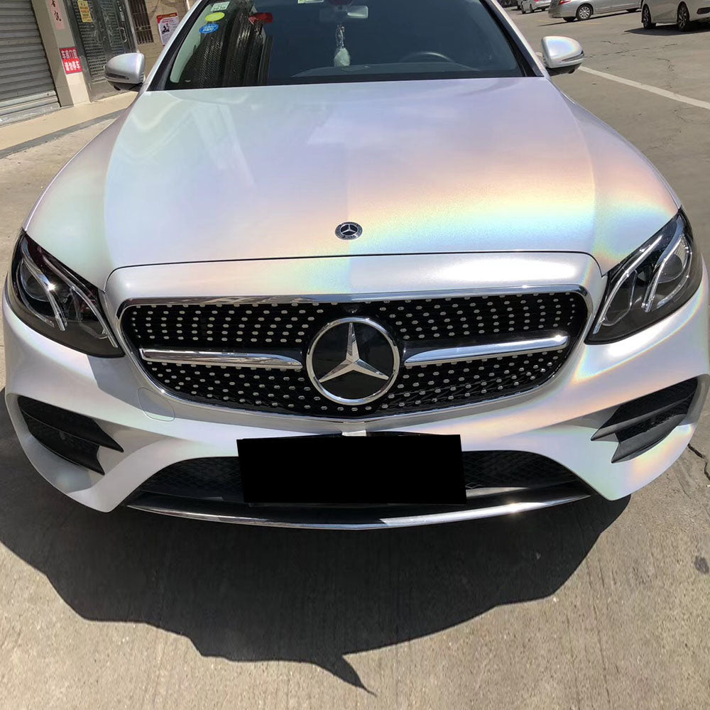 glossy iridescence laser white car wrap
