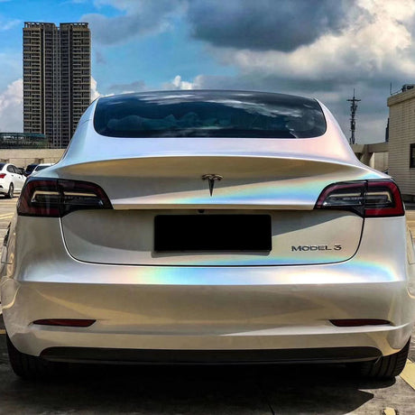 glossy iridescence laser white car wrap