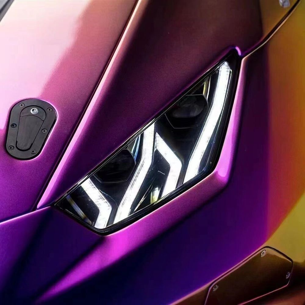 close up shot of magic colored purple car wrap