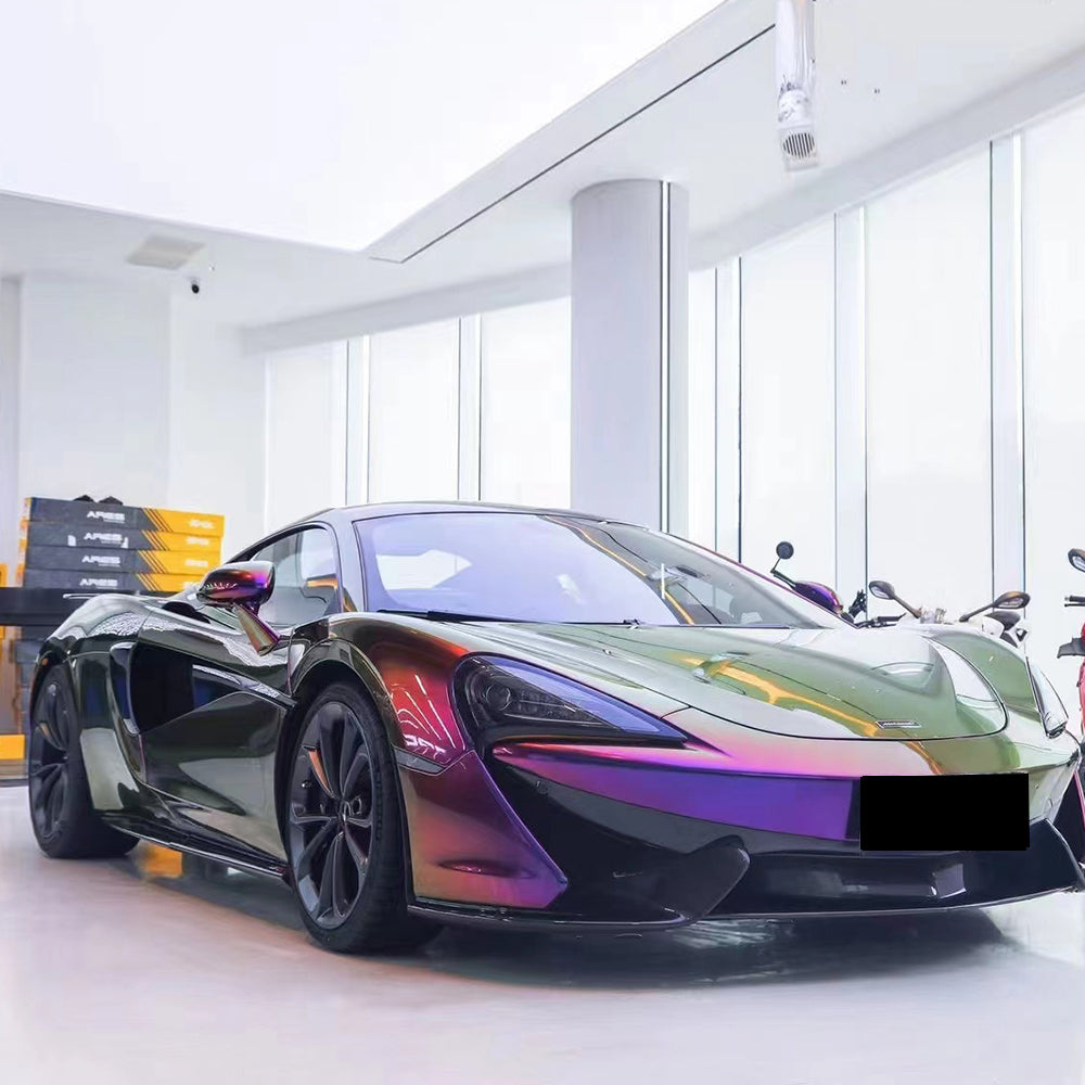 car wrapped in magic colored purple car wrap