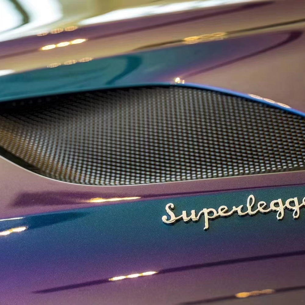 magic spectral blue car wrap on the hood