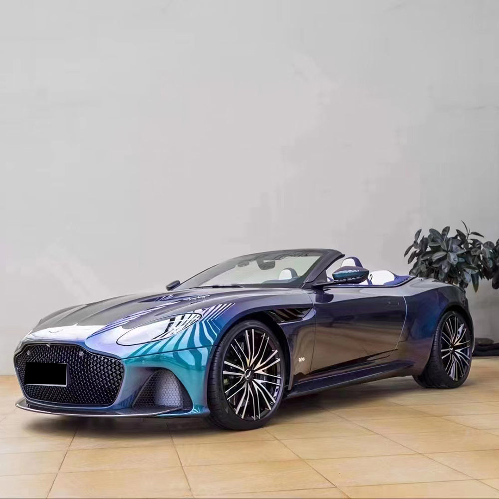 magic spectral blue car wrap on a convertible car