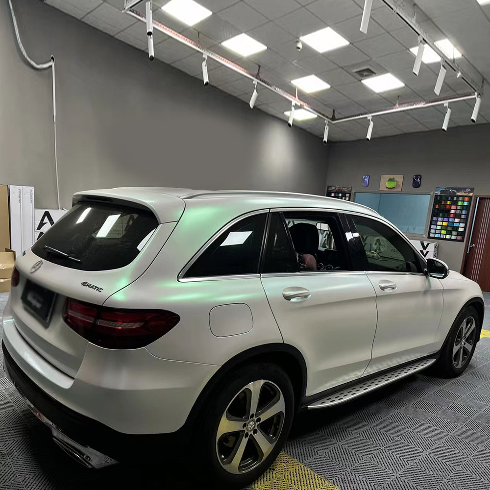 matte aurora white car wrap installed