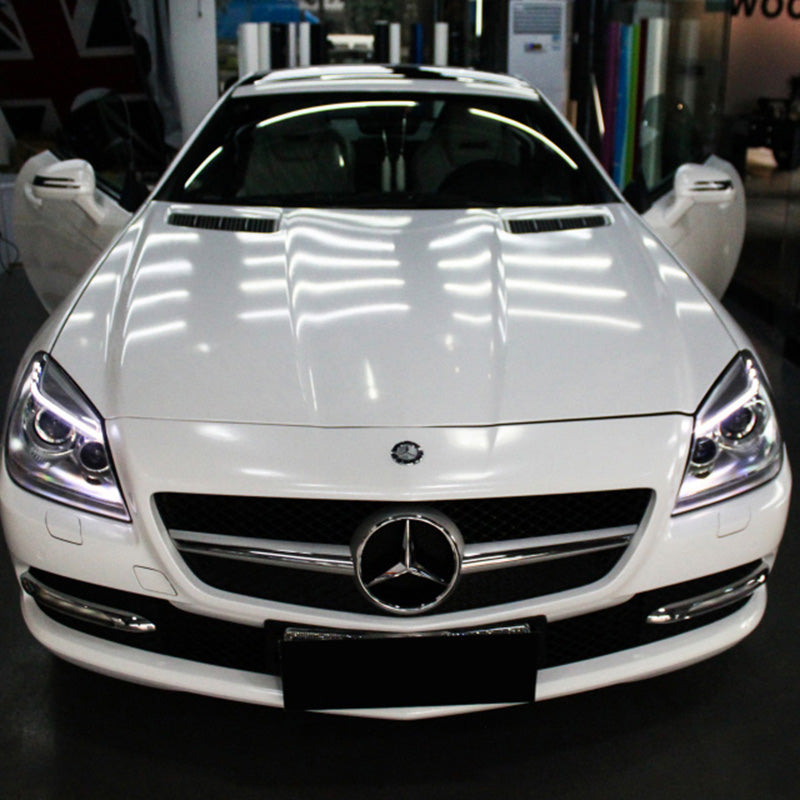 sparkle white car wrap installation