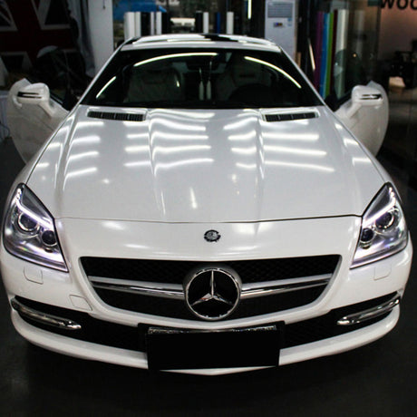 sparkle white car wrap installation