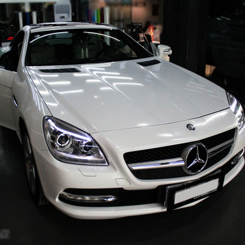 mercedes wrapped in sparkle white car wrap