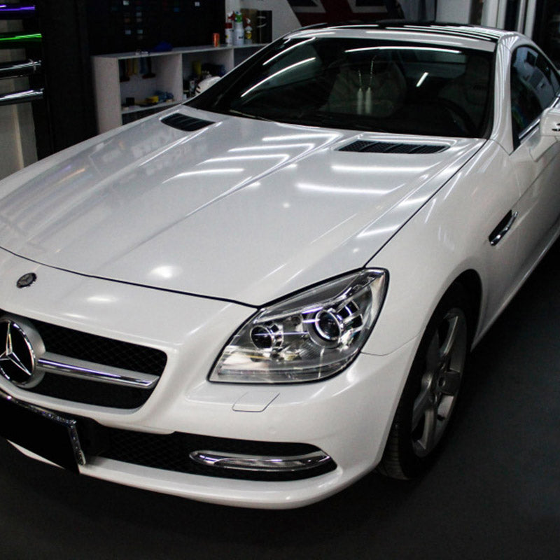 sparkle white car wrap on a car