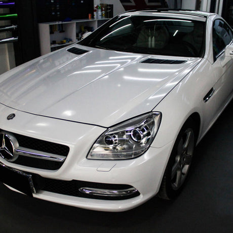 sparkle white car wrap on a car