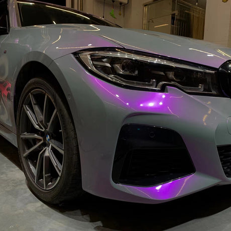 twin grey purple car wrap on a bmw