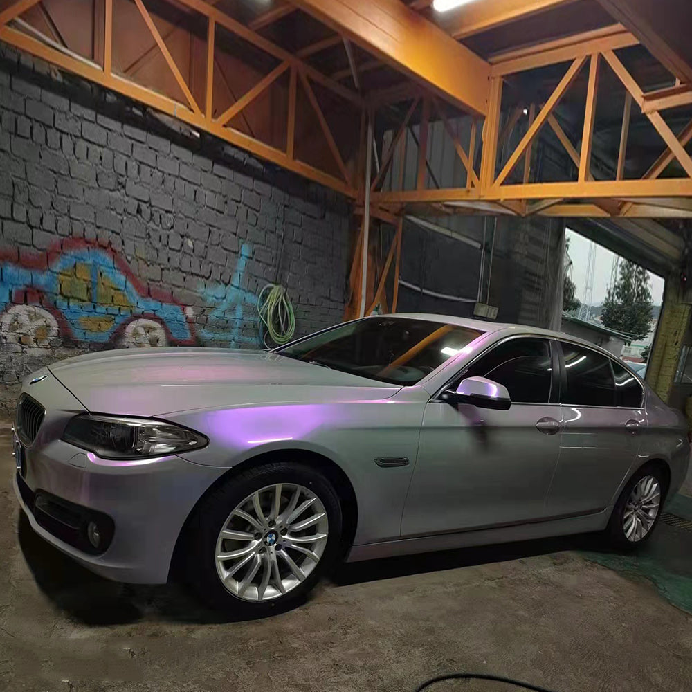 twin grey purple car wrap on a sedan