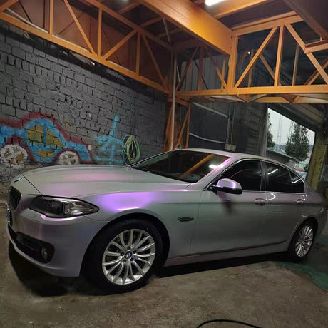 twin grey purple car wrap on a sedan
