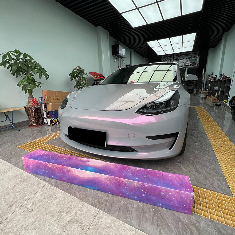 twin magic grey pink car wrap on a car