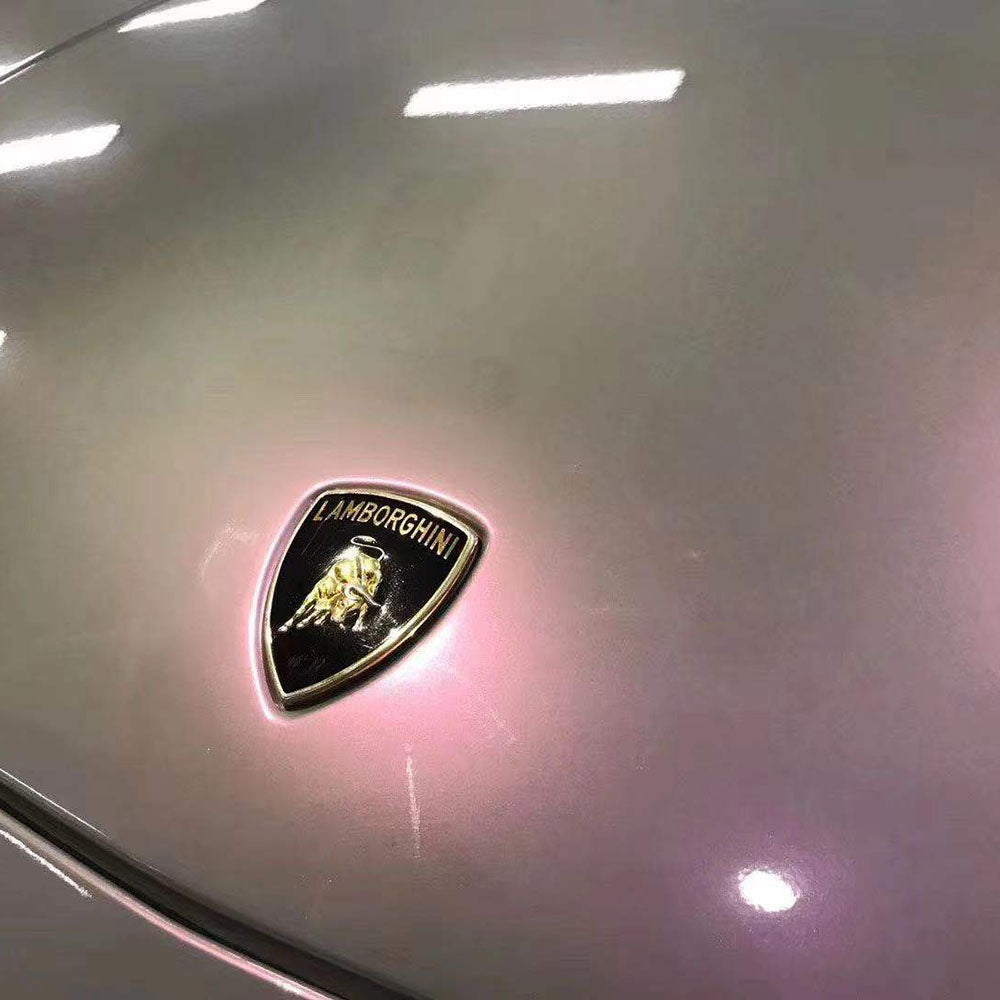 close up shot of twin magic grey pink car wrap