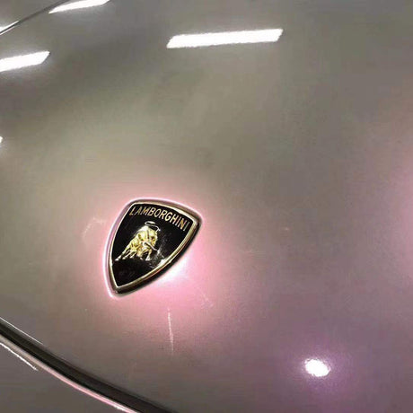 close up shot of twin magic grey pink car wrap