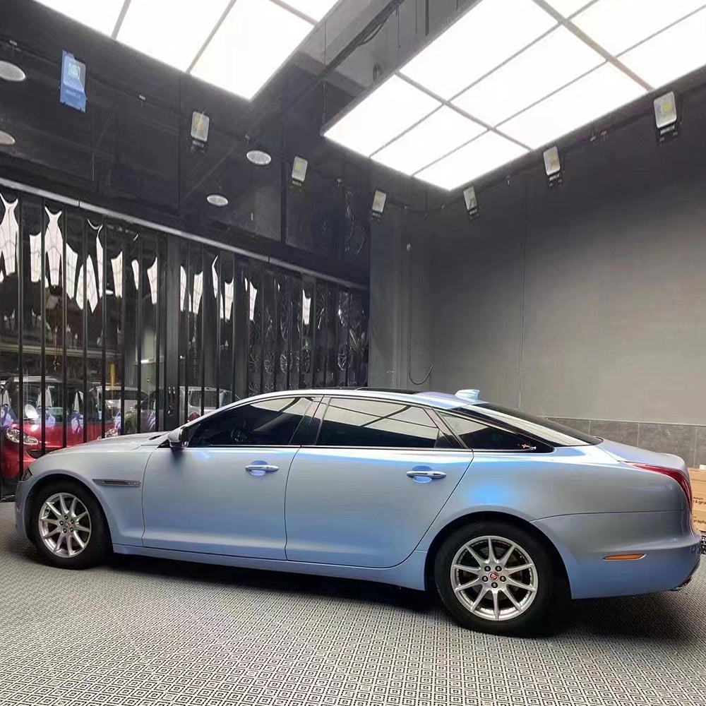 twin shiny grey car wrap installed