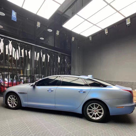 twin shiny grey car wrap installed