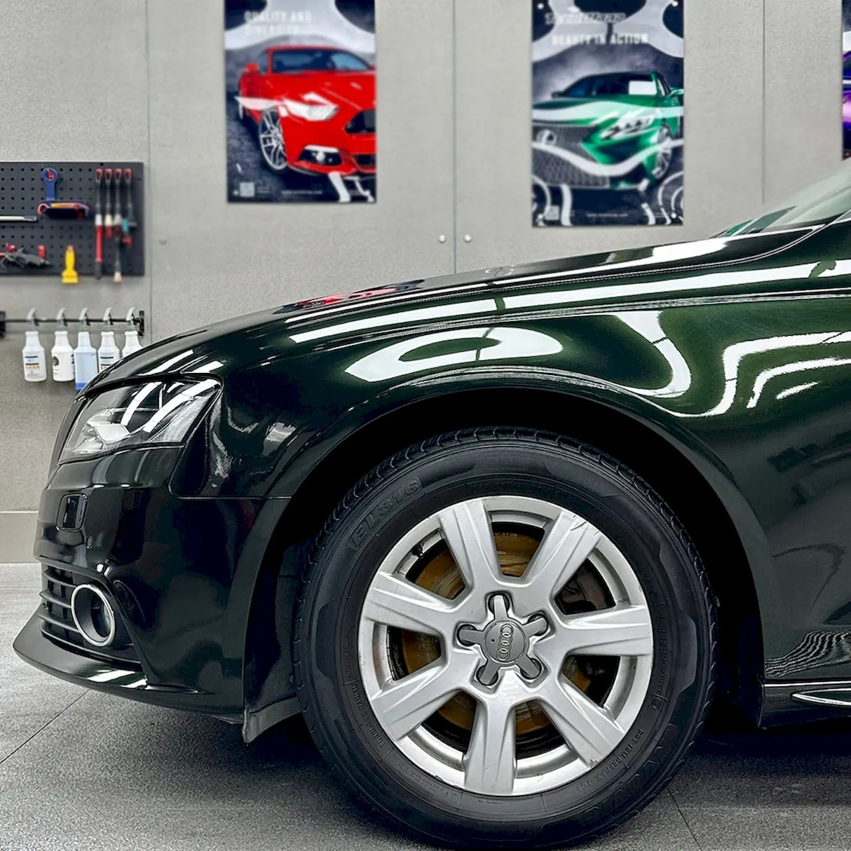 close up shot of blackish green car vinyl