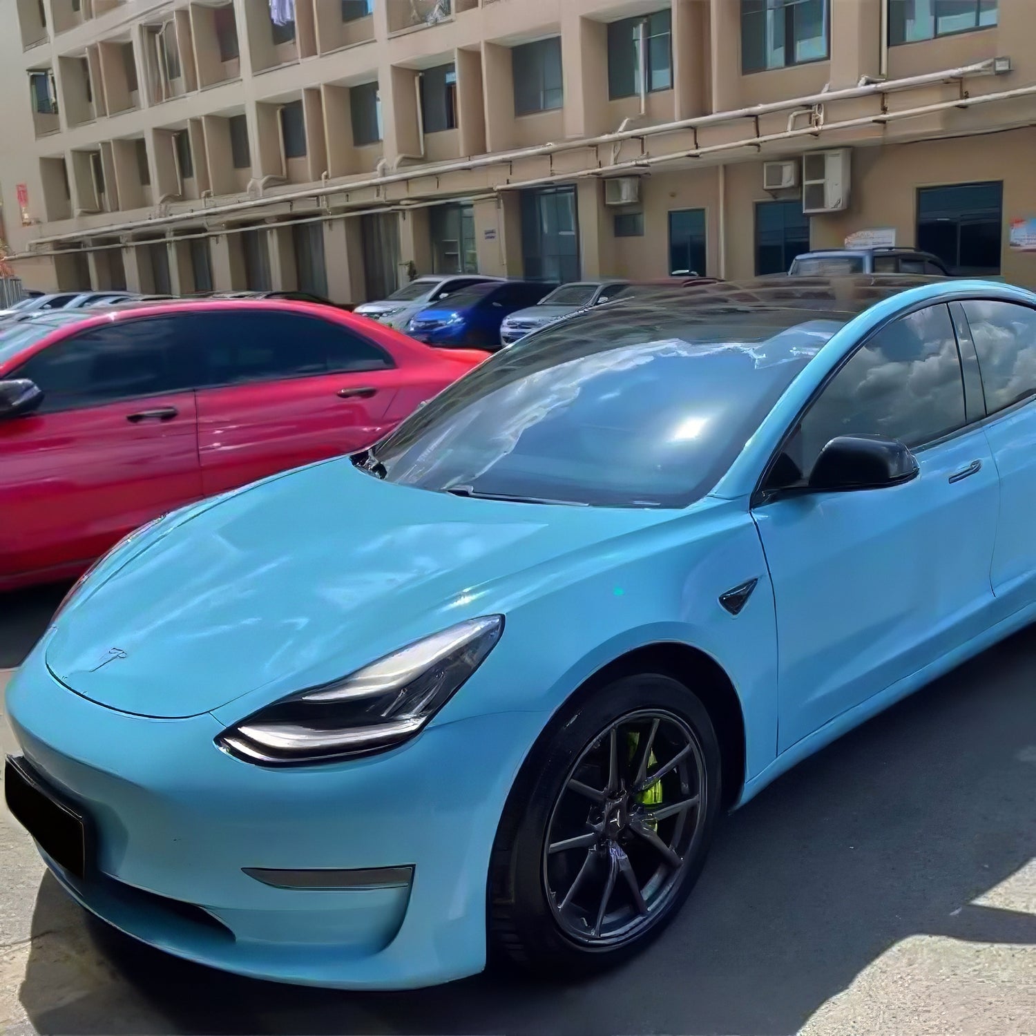 crystal sea breeze blue car wrap tesla