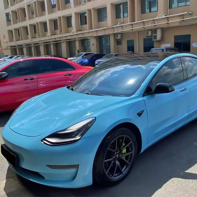 crystal sea breeze blue car wrap tesla