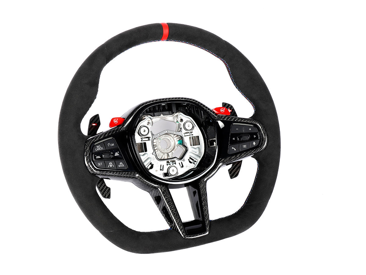 alcantara and carbon fiber bmw m steering wheel for g80 g82 g83 and g87 bmw by autotecknic