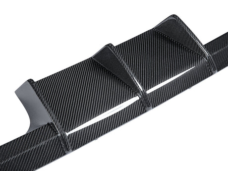 close up look at dry carbon fiber motorsport rear diffuser for bmw m3 g80 g81 by autotecknic