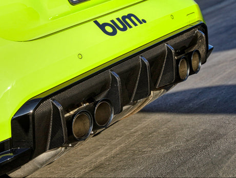 close up look at bmw m4 g82 carbon fiber rear performante diffuser by autotecknic