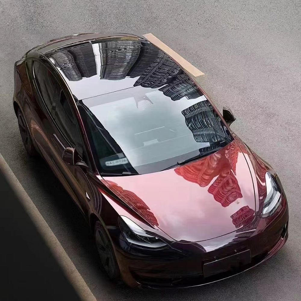 flowing phantom red car wrap vinyl on a car