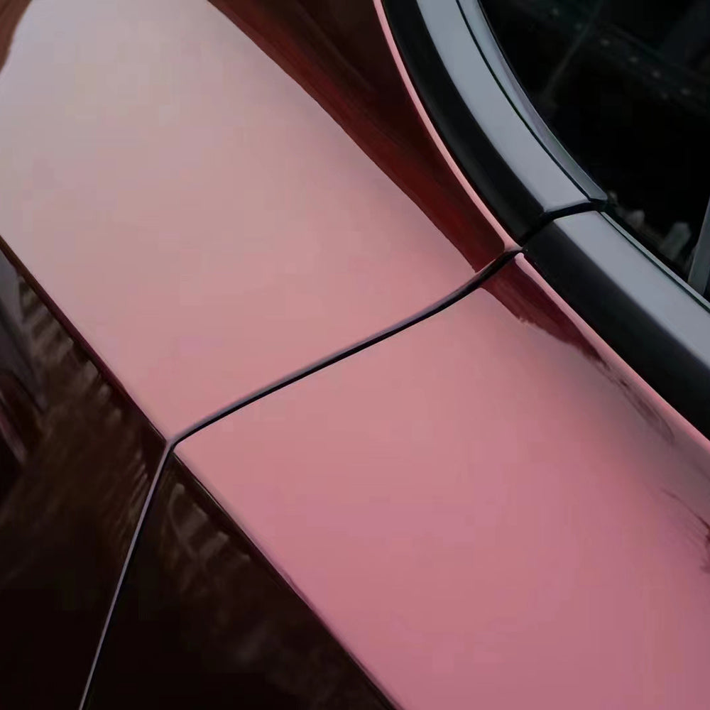flowing phantom red car wrap vinyl from up close