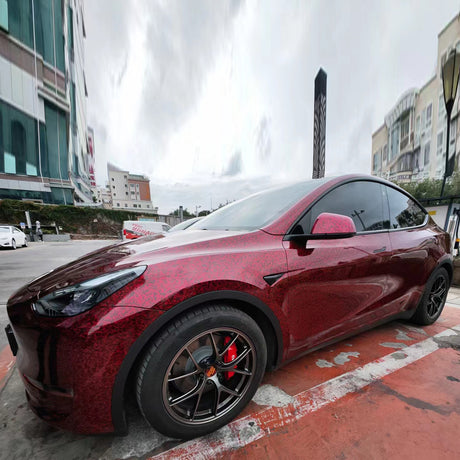 car wrapped in forged carbon red car wrap
