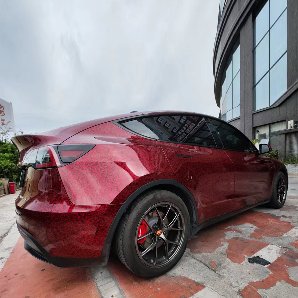 forged carbon red car wrap