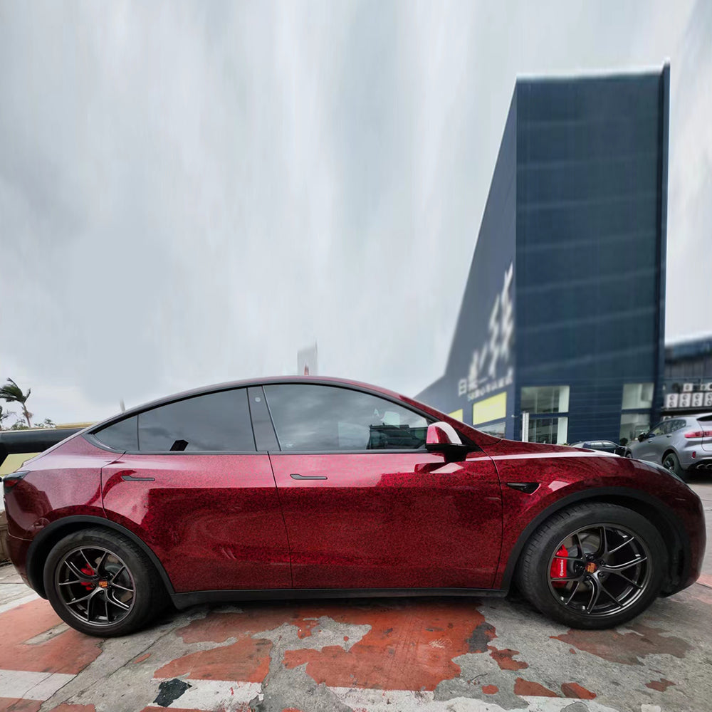 forged carbon red car wrap installed