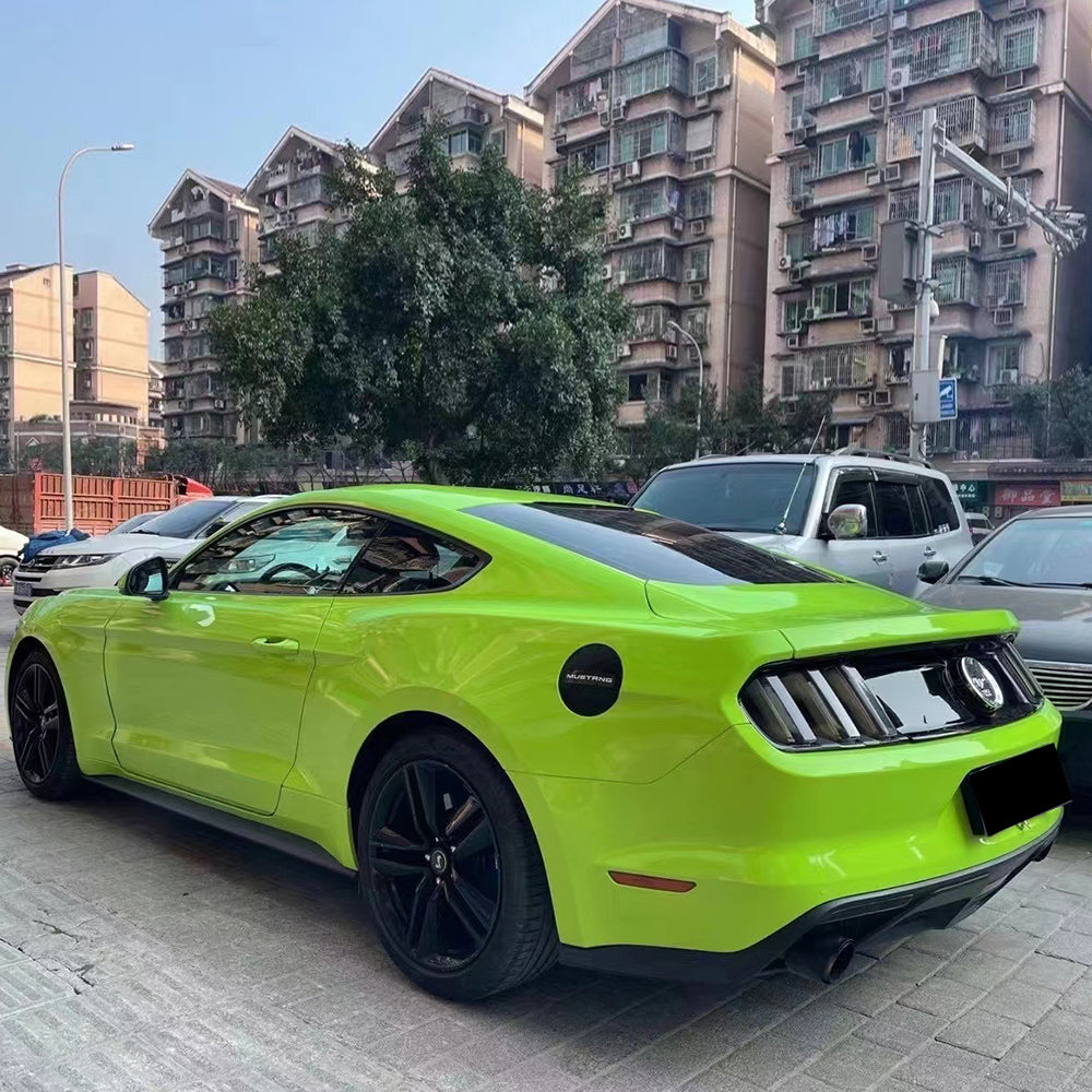american muscle car wrapped in gloss apple green car wrap