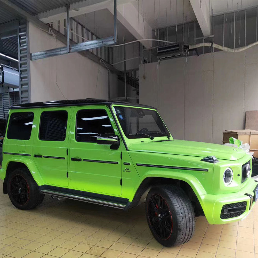 gloss apple green car wrap on a truck
