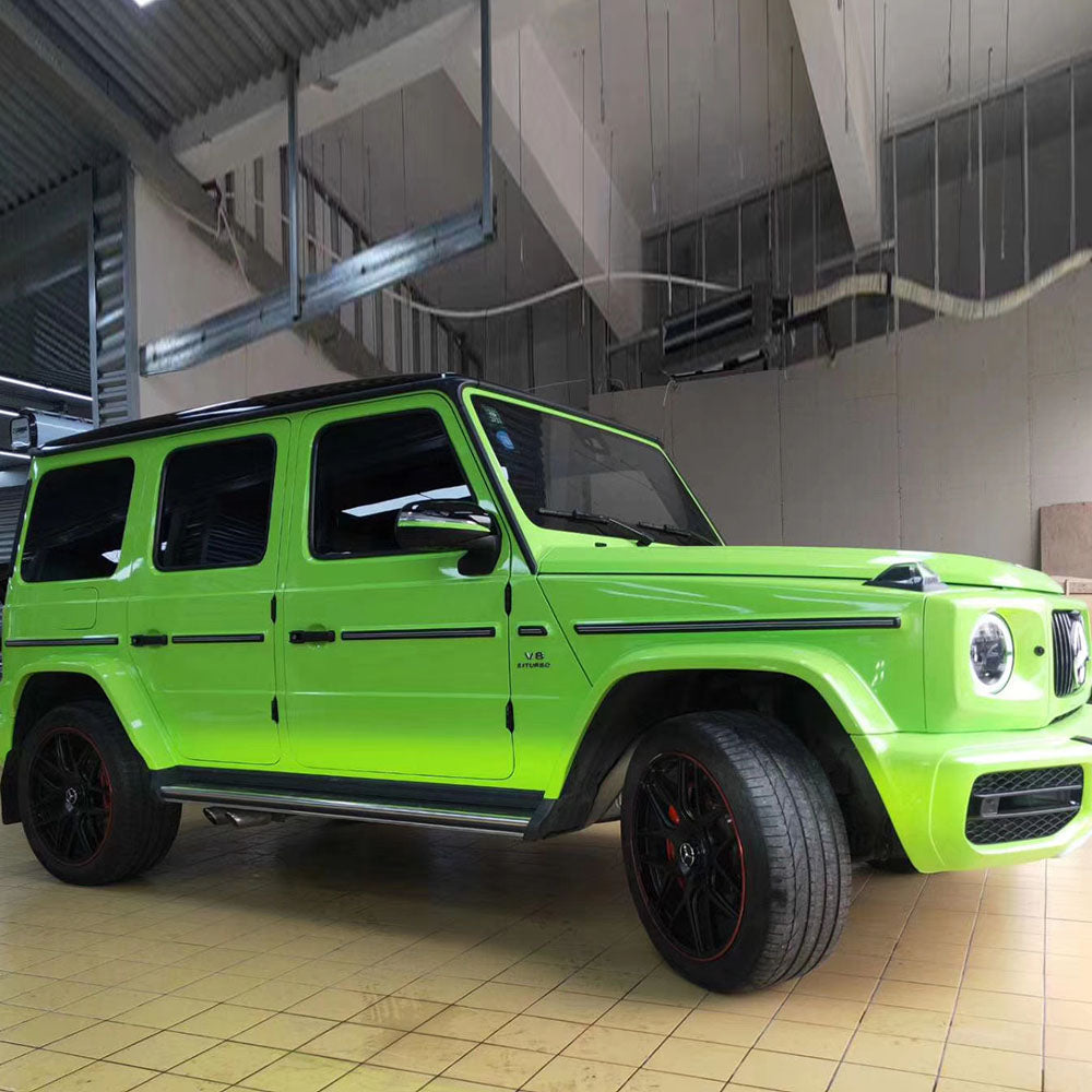 truck wrapped in gloss apple green car wrap
