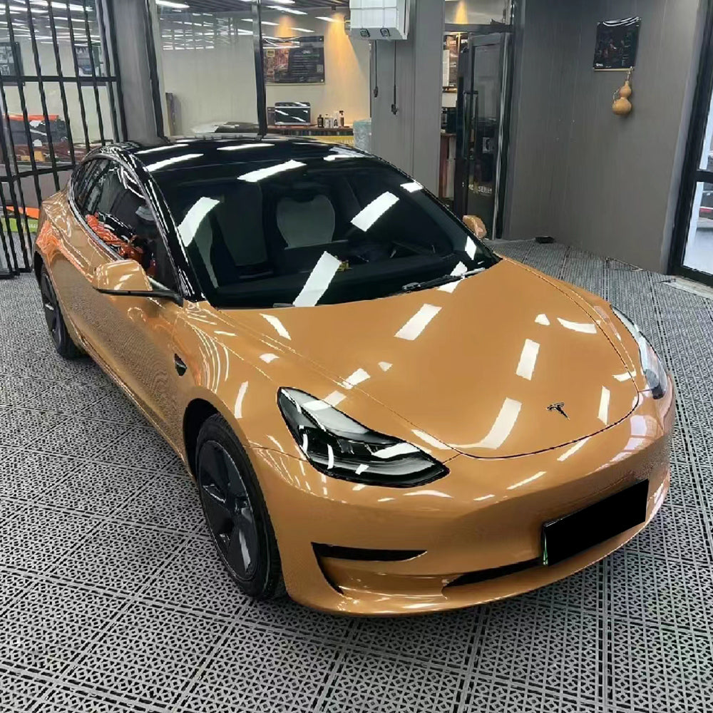 car wrapped in gloss caramel brown car wrap