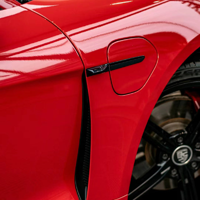 gloss carmine red car wrap close up