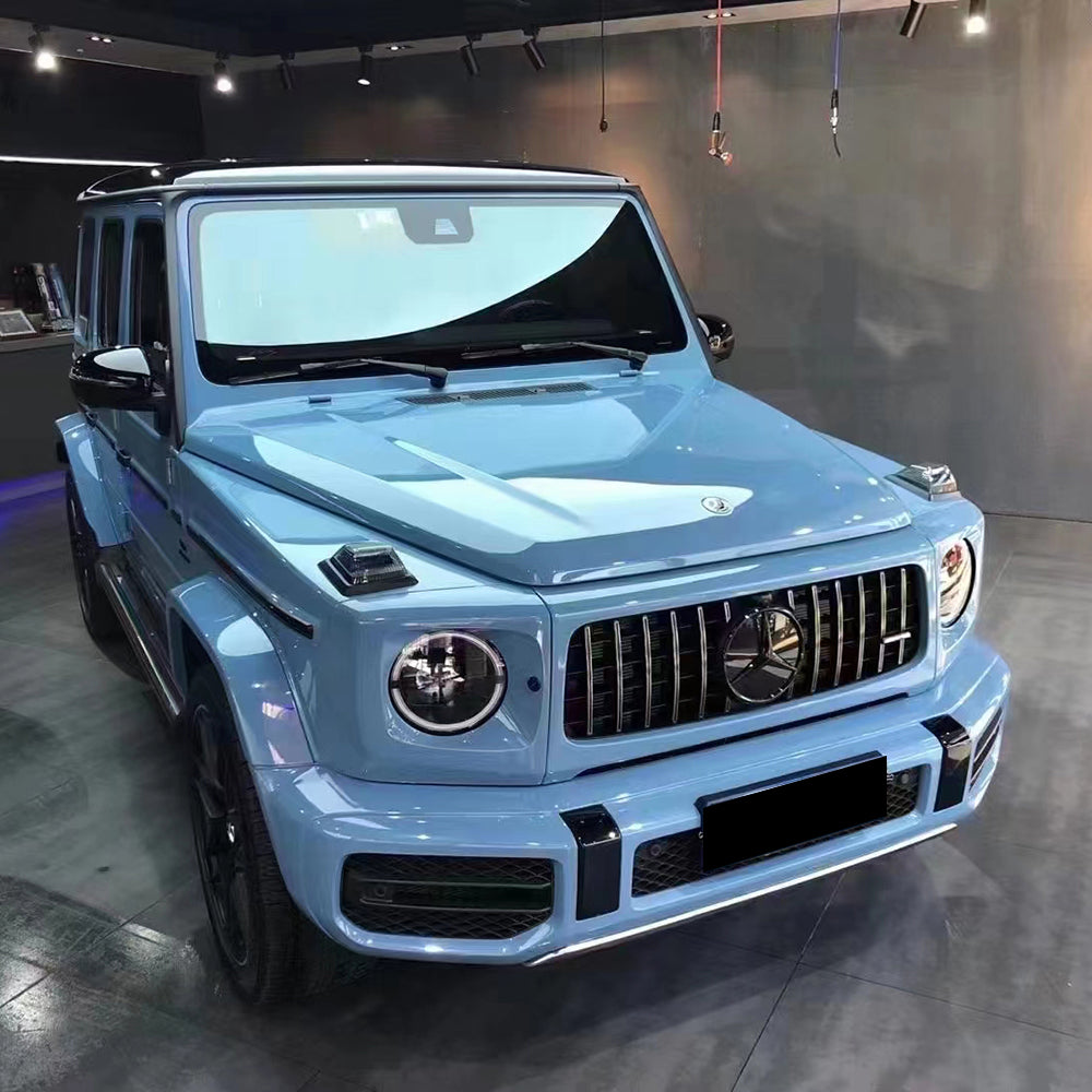 truck being wrapped in gloss china blue car wrap