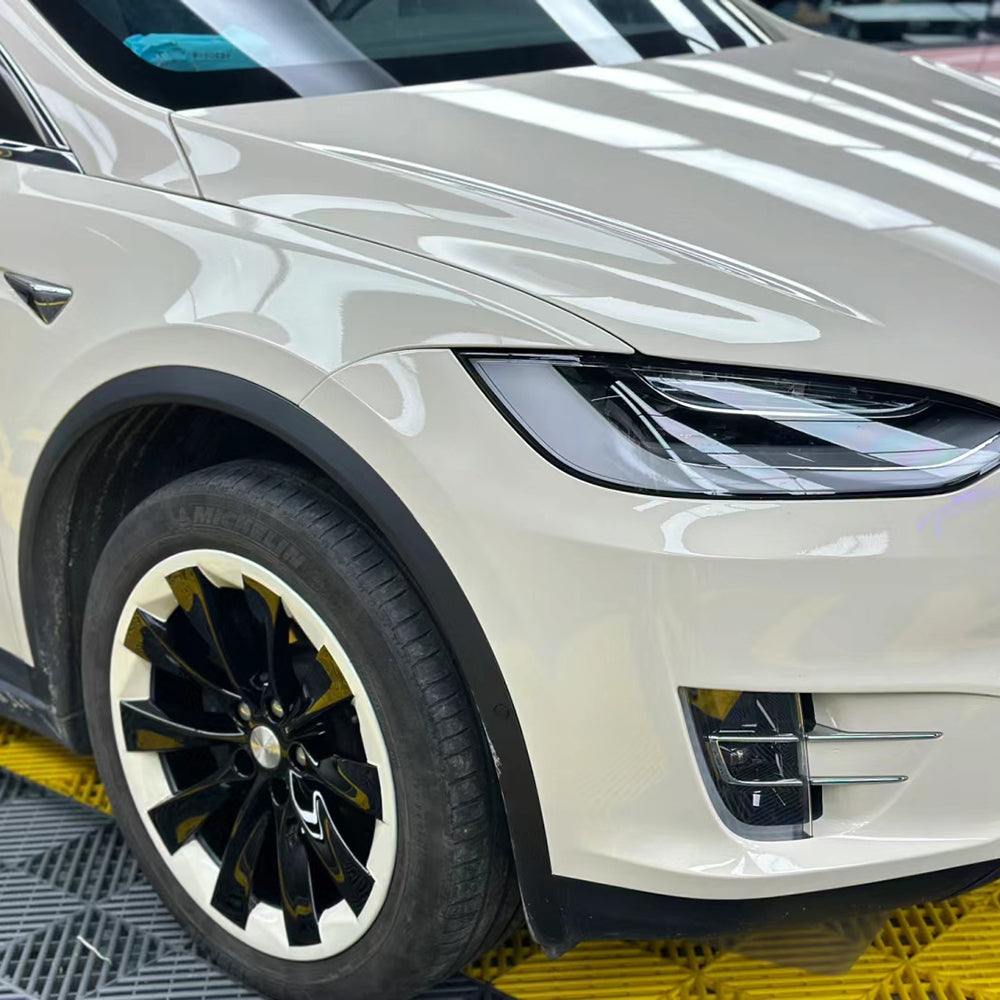 gloss coopers white car wrap close up shot