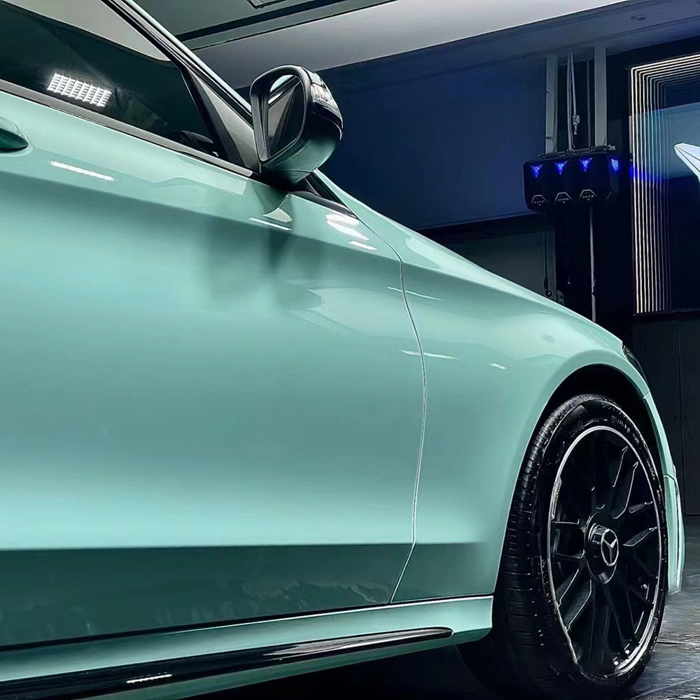 gloss cragginess green car wrap on a car