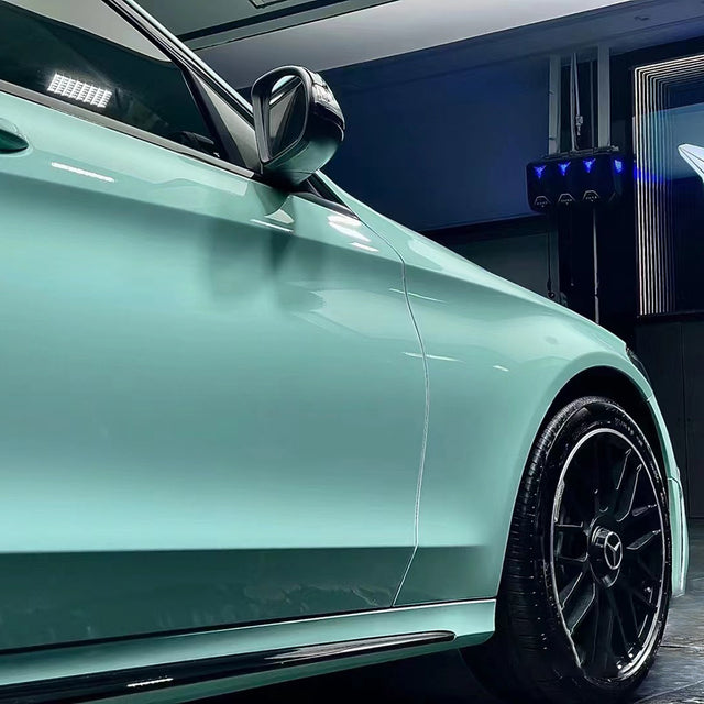 gloss cragginess green car wrap on a car