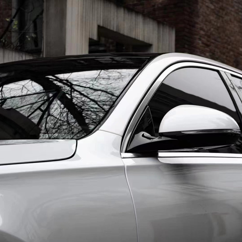 close up shot of gloss crystal white car wrap