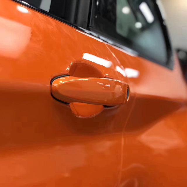 gloss flame orange car wrap close up look