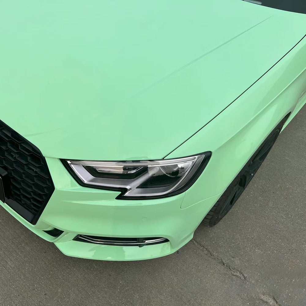 up close shot of gloss hazy green car wrap