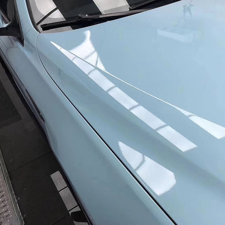 gloss ice blue car wrap up close